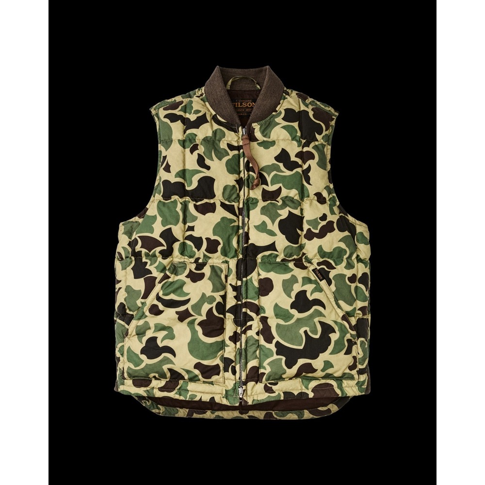 Filson Waxed Down Vest Tundra Camo USA Hunting Puffer Vest Mens L NWT